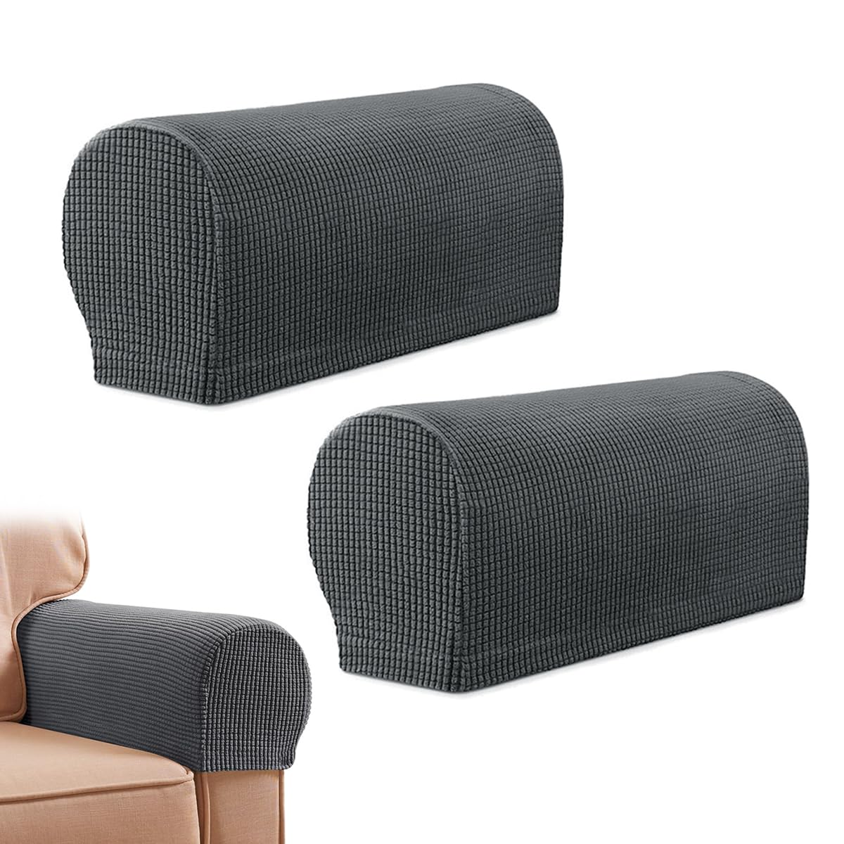 HASTHIP 2Pcs Elastic Sofa Armrest Cover for Armchairs Spandex Arm Armrest Cover for Reclining Sofa, Chaise Lounge Chair, Leather Chair, Recliner Sofa, Minimalist Gray Sofa Armrest Cover HASTHIP 2Pcs Elastic Sofa Armrest Cover for Armchairs Spandex Arm Armrest Cover for Reclining Sofa, Chaise Lounge Chair, Leather Chair, Recliner Sofa, Minimalist Gray Sofa Armrest Cover